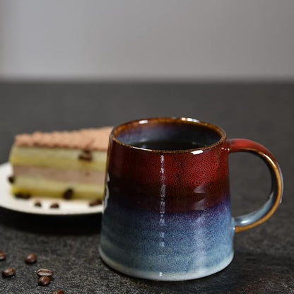Large Ceramic Coffee Mug, Pottery Mug,Tea Cup for Office and Home,Handmade Pottery Coffee Mugs,16.5 Oz,Dishwasher and Microwave Safe,kiln altered glaze craft (Red)