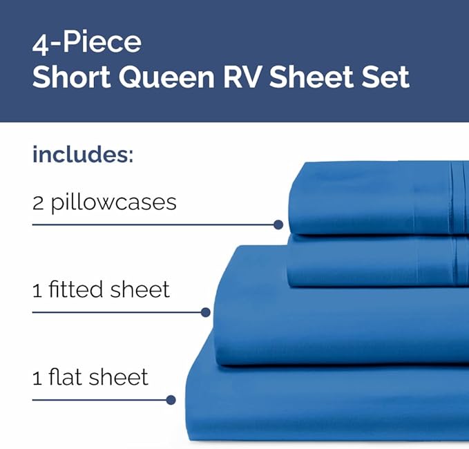 Short Queen RV Size 4 Piece Sheet Set - Comfy Breathable & Cooling Bed Sheets Set - Hotel Luxury Bedding for Women, Men, Kids, Teens, Boys & Girls - Deep Pockets & Ultra-Soft - Oeko-Tex - Royal Blue