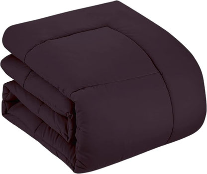 Sweet Home Collection 7 Piece Comforter Set Bag Solid Color All Season Soft Down Alternative Blanket & Luxurious Microfiber Bed Sheets, Purple, Full