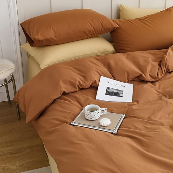 CLOTHKNOW Brown King Size Comforter Set Pumpkin Bedding Comforter Sets Soft Caramel Comforter Burnt Orange Comforters with 2 x Pillow Cases