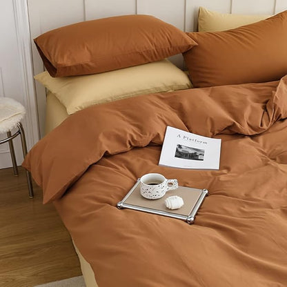 CLOTHKNOW Brown King Size Comforter Set Pumpkin Bedding Comforter Sets Soft Caramel Comforter Burnt Orange Comforters with 2 x Pillow Cases