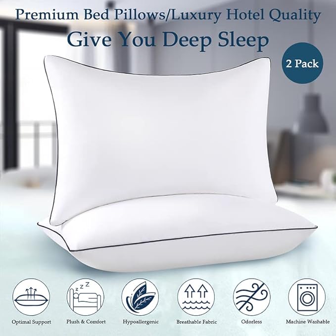 Bed Pillows 2 Pack - King Size Cooling Pillows for Sleeping Set of 2 for Side Back and Stomach Sleepers, Down Alternative Filling Luxury Soft Supportive Plush Pillows(White, King)