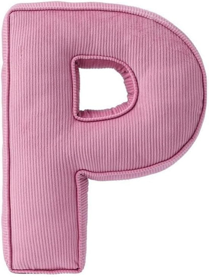 Pink Letter Plush Pillow, Letter Hugging Throw Pillows, Decorative Corduroy Initial Letter Shaped Throw Pillows, Letter Pillows English Alphabet A to Z for Sofa Bedroom Living Room Decor (P)