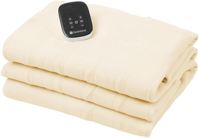 OakRidge Digital Comfort Fleece Heated Full Blanket - Natural, 100% Polyester, Machine Washable, Oeko-TEX Certified, Perfect for Warm Nights, Controlled Heat Settings
