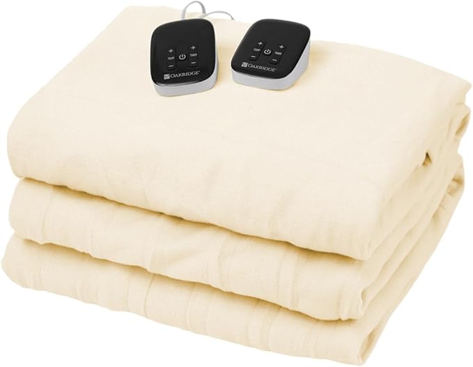 OakRidge Digital Comfort Fleece Heated Queen Blanket - Natural, 100% Polyester, Machine Washable, Oeko-TEX Certified, Perfect for Warm Nights, Controlled Heat Settings
