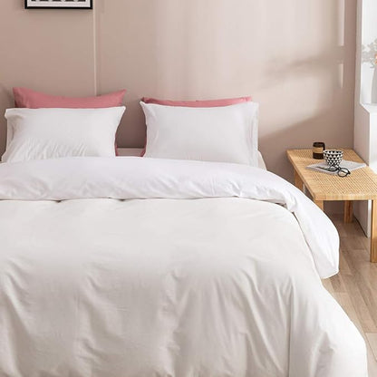 Wellboo White Comforter Sets Solid Color Bedding Comforter Set Women Men Soft Plain White Quilts Cotton Modern Durable Blankets Bedding Adults Teens Bed