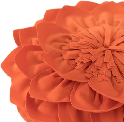 Decorative Throw Pillow 3D Flower Round Pillow Accent Handmade Cushion with Insert for Couch Bed Home Decor 12 Inch Orange