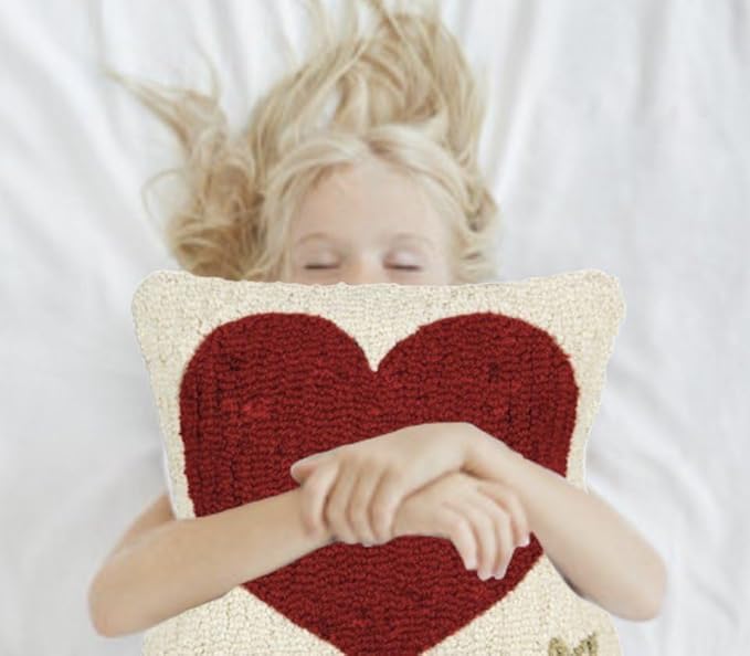 Chandler 4 Corners Artist-Designed Red Heart Hand-Hooked Wool Decorative Throw Pillow (14 in x 14 in) Valentine's Day Pillow for Couches & Beds - Low Maintenance Pillow for Anniversary & Weddings