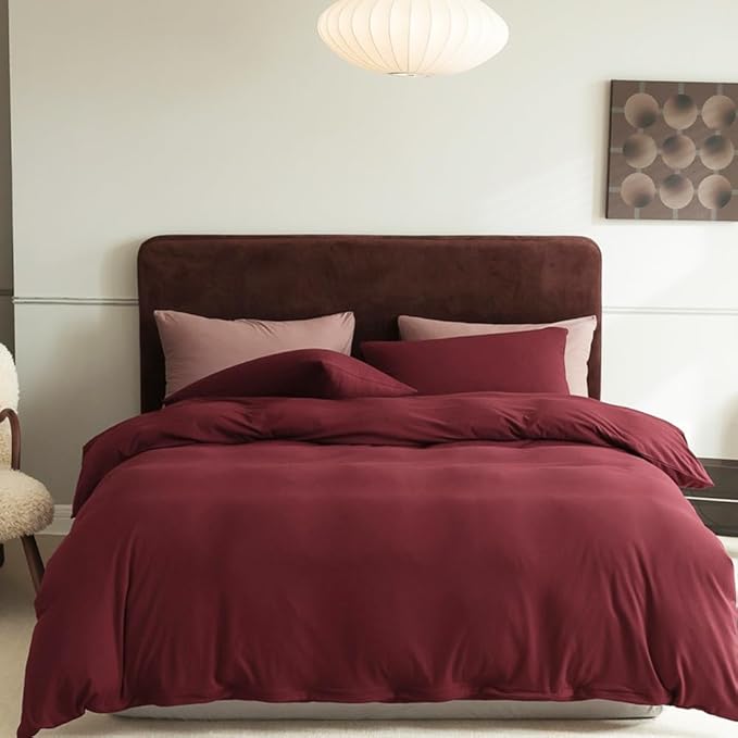 CLOTHKNOW Burgundy Full Size Comforer Sets 3Pcs Wine Red Bedding Comforer Sets Dark Red Comforter Full Soft All Season Bedding Sets