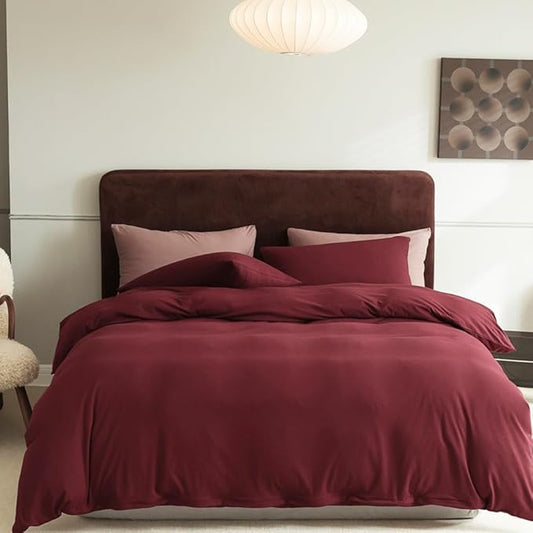 CLOTHKNOW Burgundy Queen Comforer Set 3Pcs Dark Red Bedding Comforer Sets Fluffy Comforter Queen Soft All Season Bedding Sets with 2 x Pillow Cases