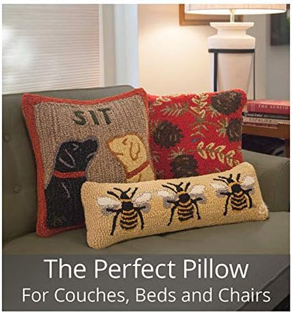 Chandler 4 Corners Artist-Designed Honey Bee Hand-Hooked Wool Decorative Throw Pillow (8 in x 12 in) Farm & Garden Pillow for Couches & Beds - Low Maintenance Nature Garden Bumble Bee Home Décor