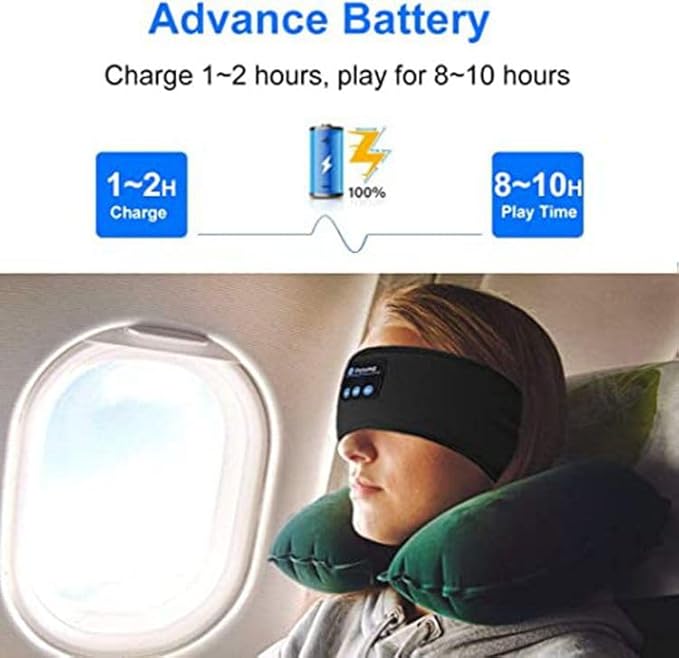 Wireless Bluetooth Sports Headband Headphones Ultra-Thin HD Stereo Perfect for Sleeping,Workout,Jogging,Yoga,Insomnia, Air Travel, Meditation Black
