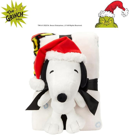 Peanuts Snoopy Holiday & Christmas Kids Bedding Super Soft Plush Pillow and Throw 2 Piece Set, 40 in x 50 in (Officially Licensed Product) by Franco