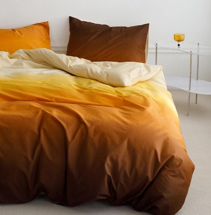 Cottonight Orange Gradient Comforter Set Full Orange and Beige Yellow Gradient Bedding Comforter Set Aesthetic Blanket Quilts Breathable Sunset Color 3 Piece Bedding Comforter Set