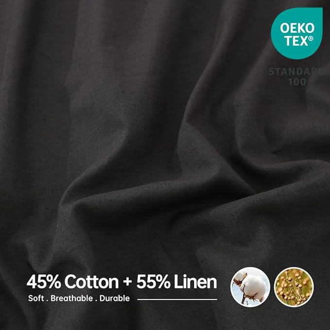 Simple&Opulence Belgian Linen Sheet Set Solid Color - 4 Pieces (1 Flat Sheet, 1 Fitted Sheet & 2 Pillowcases) Natural Flax Cotton Blend Soft Breathable Farmhouse Bedding - King Size, Dark Grey