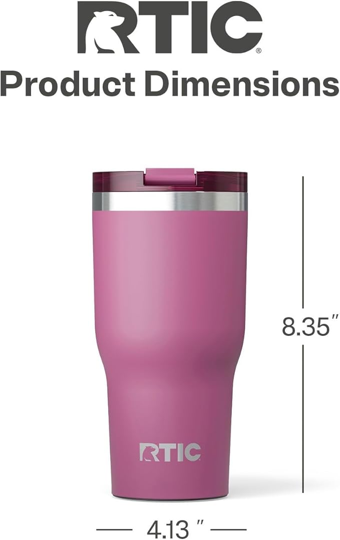 RTIC 30oz Essential Tumbler with Lid, Ceramic Lined, Insulated, Stainless Steel, Metal, Double Wall Vacuum-Insulation, Travel Cup for Iced Coffee, Tea, Hot and Cold Drink, Orchid