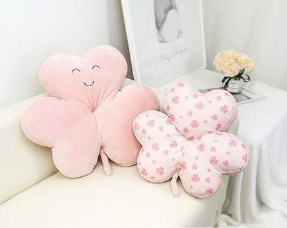 Cyprinus Carpio Smile Face Trifolium Plush Throw Pillow Green Shamrock Cushion Decor Room Light Blue/19Inch