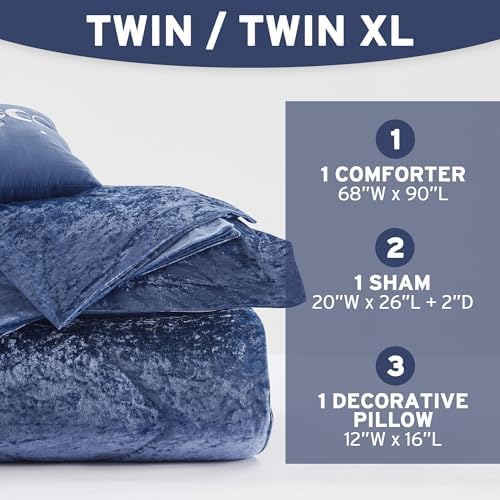 Intelligent Design Twin Comforter Set, Velvet Comforter Set , Luxury Diamond Quilting Comforter Set, Fluffy Comforter Bed Set with Decorative Pillowand 1 Sham, 3 Piece Navy, Twin/Twin XL