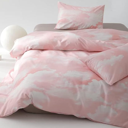 CLOTHKNOW Pink Sky Comforter Set King Size Blush White Bedding Comforter Sets Light Pink Bed Comforter with 2 x Pillow Cases