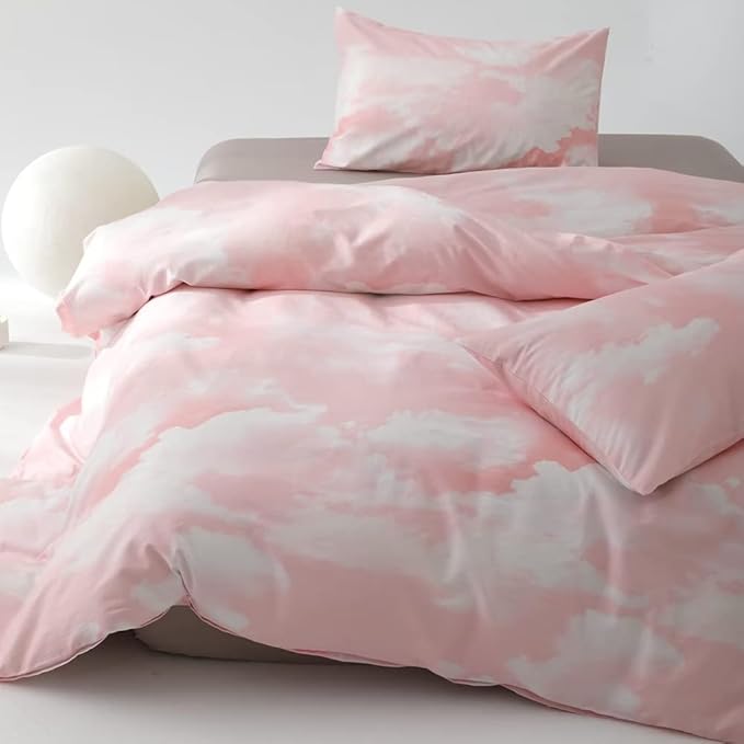 CLOTHKNOW Pink Comforter Set California King 3Pcs Cloud Bedding Comforter Sets Sky Bed Comforter Light Pink Bed Comforter Sets Cal King