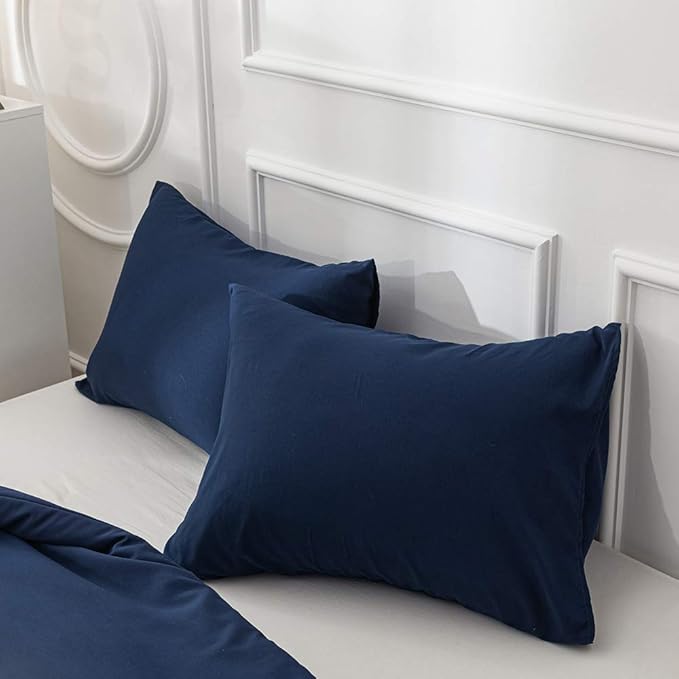 Wellboo Dark Blue Comforter Sets King Size Navy Blue Bedding Comforter Cotton Solid Navy Comfy Blankets Soft Women Men Classic Deep Blue Quilts Modern Pure Navy Blue Bedding with 2 Pillowcase