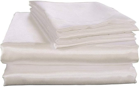 100% Pure Silk Satin Sheet Set 4pcs, Silk Fitted Sheet 15" Deep Pocket Mattress fit,Silk Flat Sheet&Silk Pillowcases Set Soft Silk Sheets|Wrinkle Free Fade Resistant White,Twin