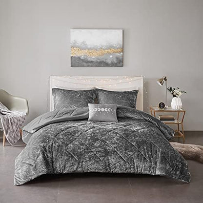 Intelligent Design King Comforter Set, Velvet Comforter Set , Luxury Diamond Quilting Comforter Set, Fluffy Comforter Bed Set with Decorative Pillowand 2 Shams, 4 Piece Grey, King/ Cal King
