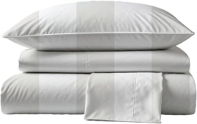 Peru Pima 415 Thread Count Percal California King Sheet Set - 100% Peruvian Pima Cotton, 4 Piece (Flat, Fitted, 2 Pillowcases) - Cooling, Crisp, Deep Pocket, Hotel Quality Bedding - Bold Stripe Grey