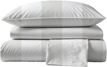 Peru Pima 415 Thread Count Percal California King Sheet Set - 100% Peruvian Pima Cotton, 4 Piece (Flat, Fitted, 2 Pillowcases) - Cooling, Crisp, Deep Pocket, Hotel Quality Bedding - Bold Stripe Grey