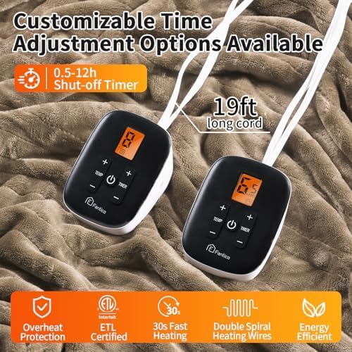 Electric Blanket Queen Size, Dual Control Heated Blankets (84"x90") 10 Heat Settings & 0.5-12H,Adjustable Timer, Cozy Velvet Reversible, Overheat Protection,ETL Certified, Machine Washable