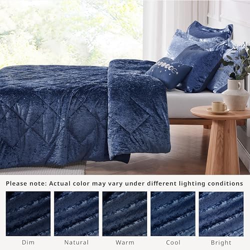 Intelligent Design Twin Comforter Set, Velvet Comforter Set , Luxury Diamond Quilting Comforter Set, Fluffy Comforter Bed Set with Decorative Pillowand 1 Sham, 3 Piece Navy, Twin/Twin XL