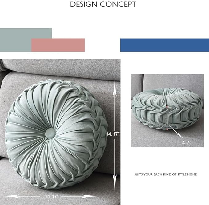 Round Throw Pillow Velvet 1 Pcs 14.17" Home Decoration Pleated 3D Pumpkin Pillow Cushion for Couch Chair Bed Car (Dark Coffee)