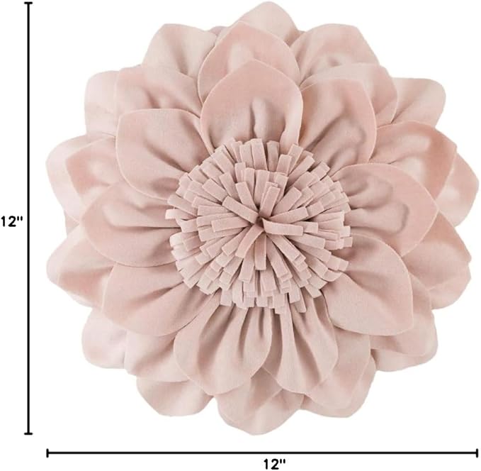 Decorative Throw Pillow 3D Flower Round Pillow Accent Handmade Cushion with Insert for Couch Bed Home Decor 14 inch Rose Gold