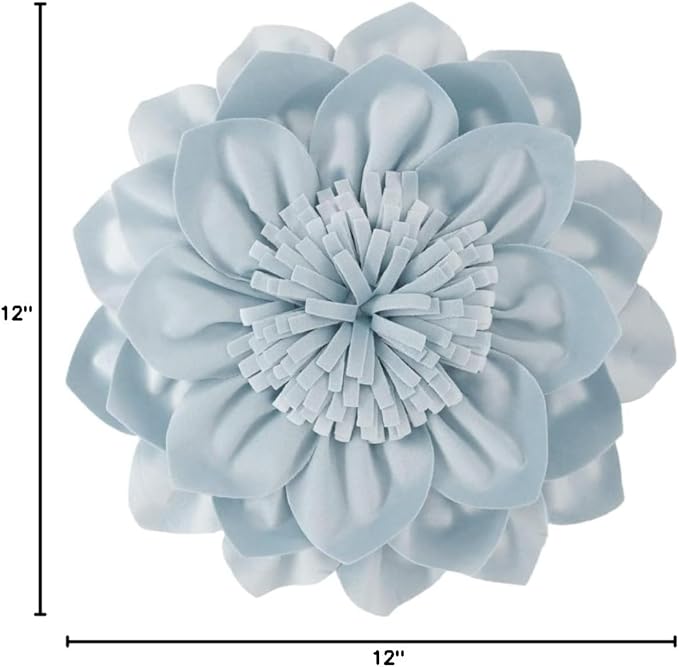 Decorative Throw Pillow 3D Flower Round Pillow Accent Handmade Cushion with Insert for Couch Bed Home Decor 12 Inch Blue