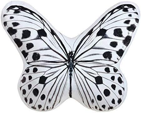 JWH 3D Butterfly Throw Pillow Decorative Animal Aesthetic Stuffed Plush Accent Pillow Case Print Cute Cushion Cover for Car Bed Couch Living Room 13x15 Inch White Black