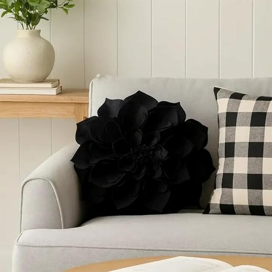 Fennco Styles Handmade 3D Heart-Shaped Petals Flower Decorative Filled Throw Pillow 13" Round - Black Floral Pillow for Couch, Home Décor and Holiday, Housewarming Gift