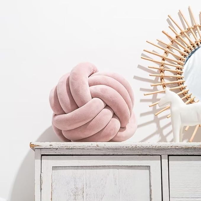 Knot Ball Pillows,Soft Round Knotted Pillow,Handmade Plush Throw Pillows Home Decoration Cushion Pillow for Sofa Bed Couch Floor(8.7 Inch,Blush Pink)