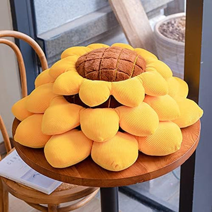 LEVINIS Yellow Sunflower Shape Chair Pads Large Throw Pillows Soft Velvet Decorative Reversible Pillow Cushion Mat for Bed Car Couch Chair Sofa Office 27''