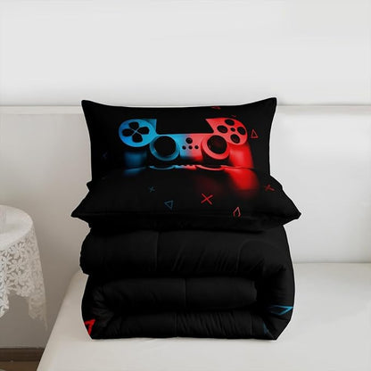 Erosebridal Gaming Comforter Set Twin Size for Boys Kids Game Room Decor Video Game Gamer Comforter Man Teens Bedroom Gamepad Bedding Set All Season,Black Blue Red