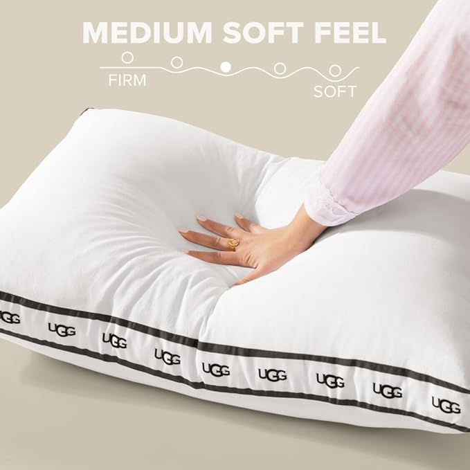 UGG Standard Bed Pillow – Plush Down Alternative Pillow, Soft & Breathable Medium Firm Sleeping Pillows, Premium Luxury Home Decor Hypoallergenic Pillow for Bed, White, 18” x 26” (Devon)
