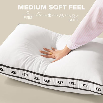 UGG Standard Bed Pillow – Plush Down Alternative Pillow, Soft & Breathable Medium Firm Sleeping Pillows, Premium Luxury Home Decor Hypoallergenic Pillow for Bed, White, 18” x 26” (Devon)
