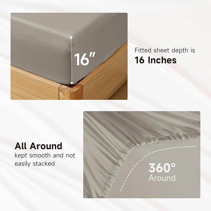 THXSILK Luxury Mulberry Silk Bed Sheets Set - 4pcs Silk Sheets Set 16" Deep Pocket - 1 Fitted Sheet, 1 Flat Sheet, 2 Pillowcases with Zipper Closure - Full, Grey