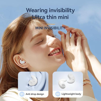 Sleep Earbuds Bluetooth in Ear Light-Weight Headphones, Mini Invisible Earplugs Small Design for Side Sleepers, 58H Playtime with Charging Case, Clear Calls& Noise Block, White
