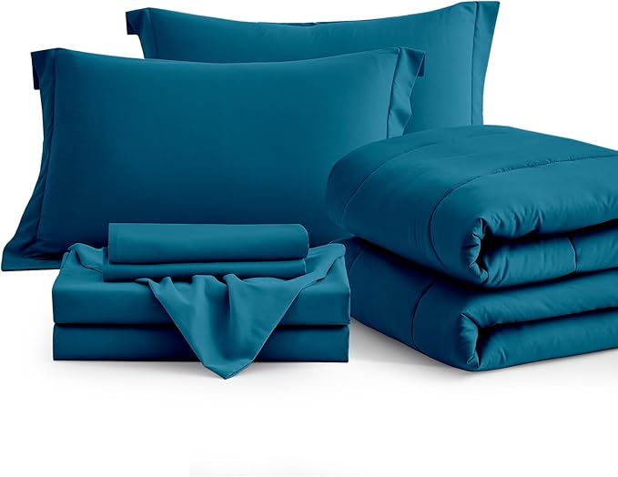 Maple&Stone Full Size Comforter Set 7 Pieces Bed in a Bag - Down Alternative Bed Set with Sheets, Pillowcases & Shams, Soft Reversible Duvet Insert, Teal