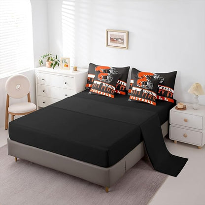 Erosebridal Football City 7 Pcs Comforter Set Twin Football Bedding for Young Grey Orange Rugby Game Sheet Set Bed in A Bag Football Fans Room Decor Sports Ball Competition Quilt