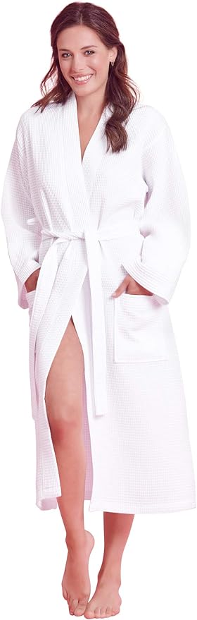 Luxurious Bathrobe for Women - Soft & Absorbent - Lightweigh & Comfort - Long & Kimono - Waffle & Cotton - Hotel/Spa Robe