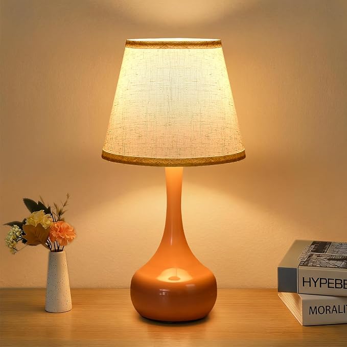 3-Way Dimmable Touch Table Lamps for Nightstand - Small Bedside Lamps with Fabric Shade in Black, Farmhouse Style Desk Lamp for Bedroom, Kids Room, Living Room, Home Office & Reading (Pink)