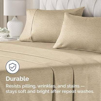 Queen Pillow Cases Set of 4 - Ultra Soft Hotel Quality Pillowcase Covers - Comfy, Cozy & Wrinkle Free - Shrinkage and Fade Resistant - Machine Washable Pillow Protectors - 4 Piece Set - Heathered Tan