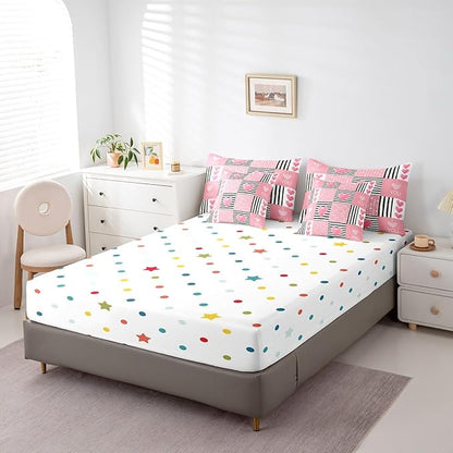 Feelyou Full Size Girls Like Cartoon Cute Comforter Set with Sheets Boys Girls Pink Heart-Shaped 7 Piece Bedding Set for Adult Black Pink Romantic Bed in a Bag Geometric Bed Set