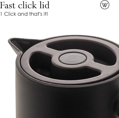 WOLFF - Thermal Coffee Carafe - 34oz / 1L Insulated Plastic Exterior Carafe for Hot or Cold Drinks - Leakproof Coffee and Tea Dispenser with Wood-like Handle and Glass Liner - Black, 34floz/1L